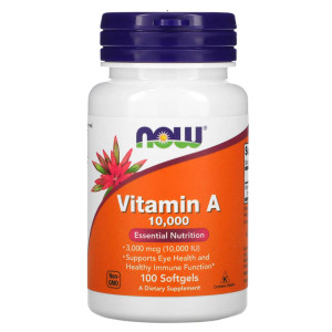NOW, Vitamin A 10000 МЕ, 100 софтгель (100 порций)