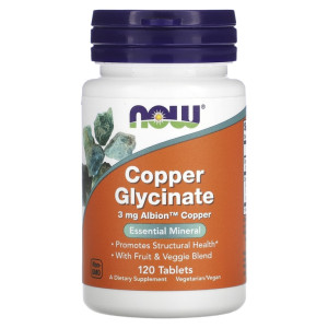 NOW, Copper Glycinate, 3 мг, 120 табл (120 порций)