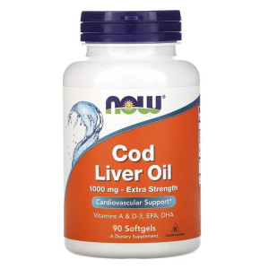 NOW, COD Liver Oil, 1000 мг, 90 софтгель (90 порций)
